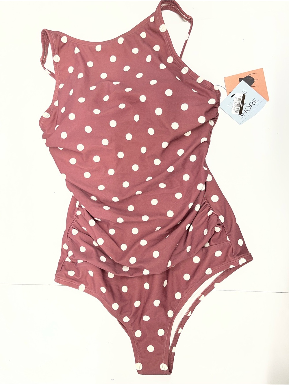 NEW Shade & Shore Mauve Polka Dot One-Piece Swimsuit Women’s Size Medium
